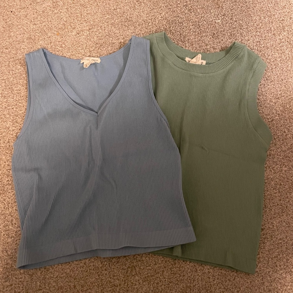 Moa Moa Ribbed Tank Tops in Blue and Green